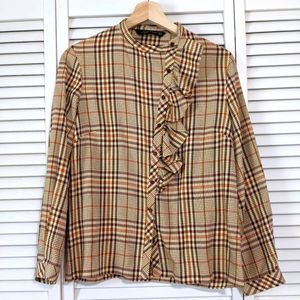 Zara Woman Plaid Gingham Pattern Blouse Size XS